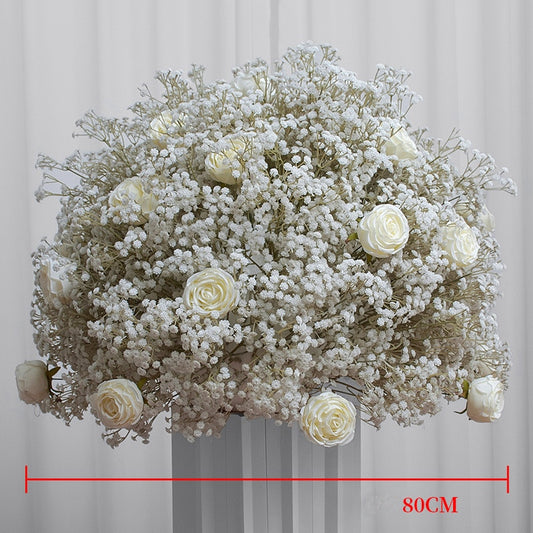 40/50/60/70/80cm White Baby Breath Rose Artificial Flower Ball Wedding Table Centerpiece Deco Gypsophila Floral Event Party Prop #1027