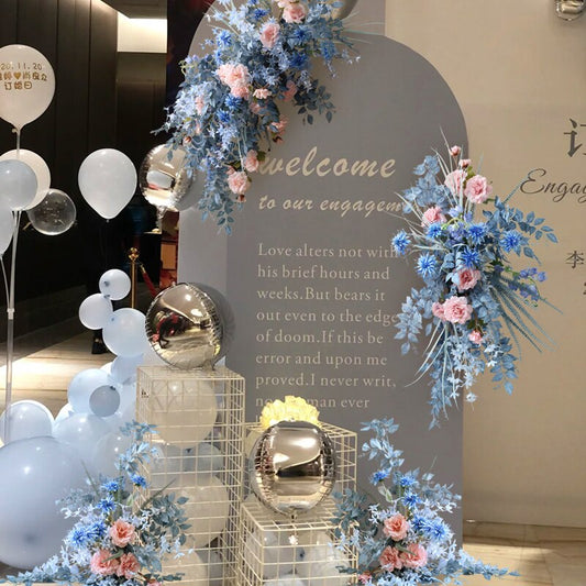 Artificial Silk Flowers Wedding Layout Blue Flower Arrangement Commercial Stage Background Floral Decor Window Display Props #1039