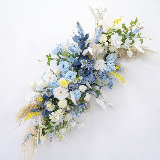 Blue white Rose Chamomile Wedding Table Decor Floral Arrangement Party Backdrop Arch Hanging Flower Floor Floral Event Props #1045