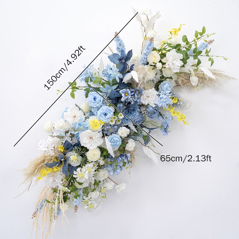 Blue white Rose Chamomile Wedding Table Decor Floral Arrangement Party Backdrop Arch Hanging Flower Floor Floral Event Props #1045