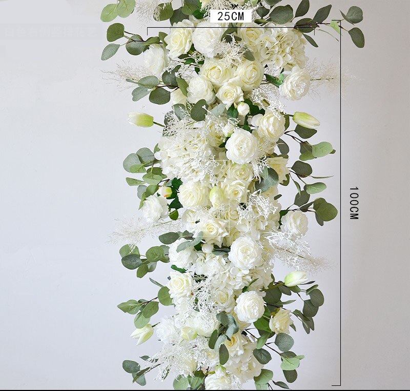 Custom Wedding Props Arch Backdrop Party Event Decor Artificial Flower Row Silk Blue White Outdoor Lawn Fake Flower Arrangement #1054