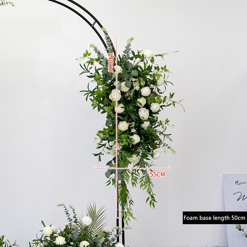 Green Willow Leaf Eucalyptus White Rose Arch Hang Floral Wedding Decor Flower Row Arrangement Party Event Banquet Floor Flowers #1062