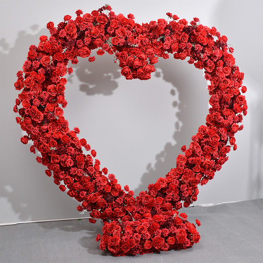 Luxury 5D Red Floral Arrangement With Heart-Shaped Frame Wedding Backdrop Decor Flower Stand Party Arch Prop Stage Flowers Shelf #1069