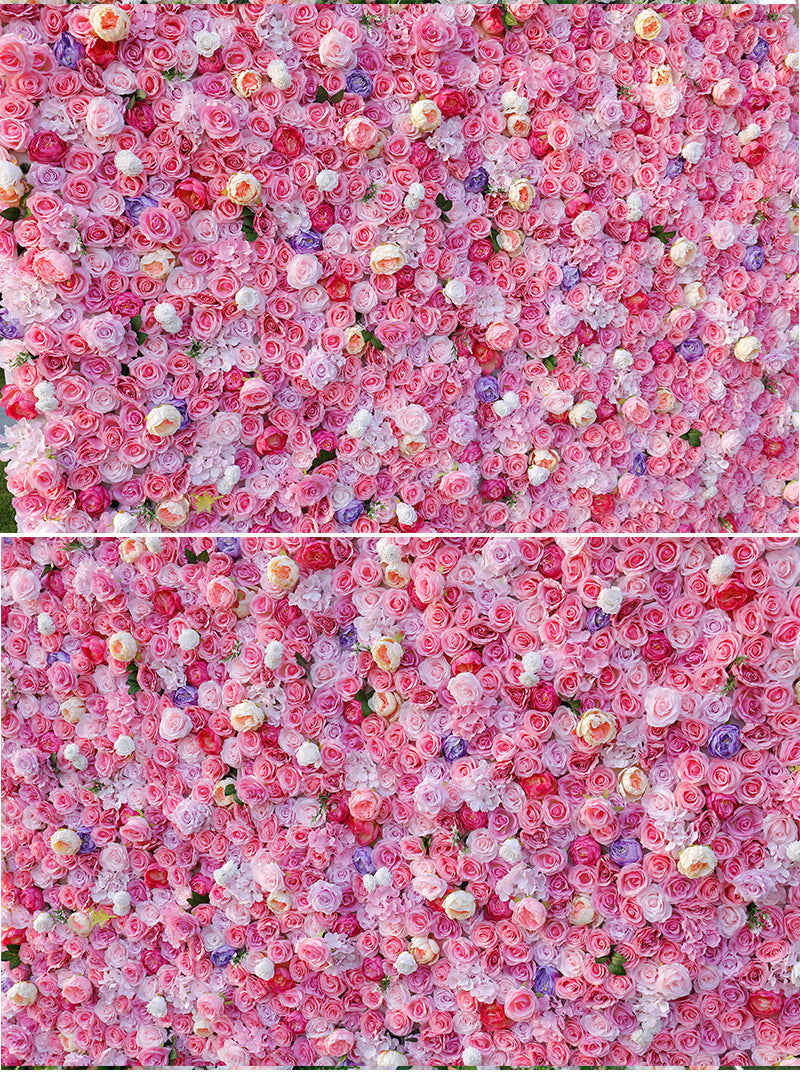 High Density Cloth Bottom Simulation Flower Wall Background Wall Wedding Site Layout Wedding Decoration Net Red Rose Silk Flower Wall #1065