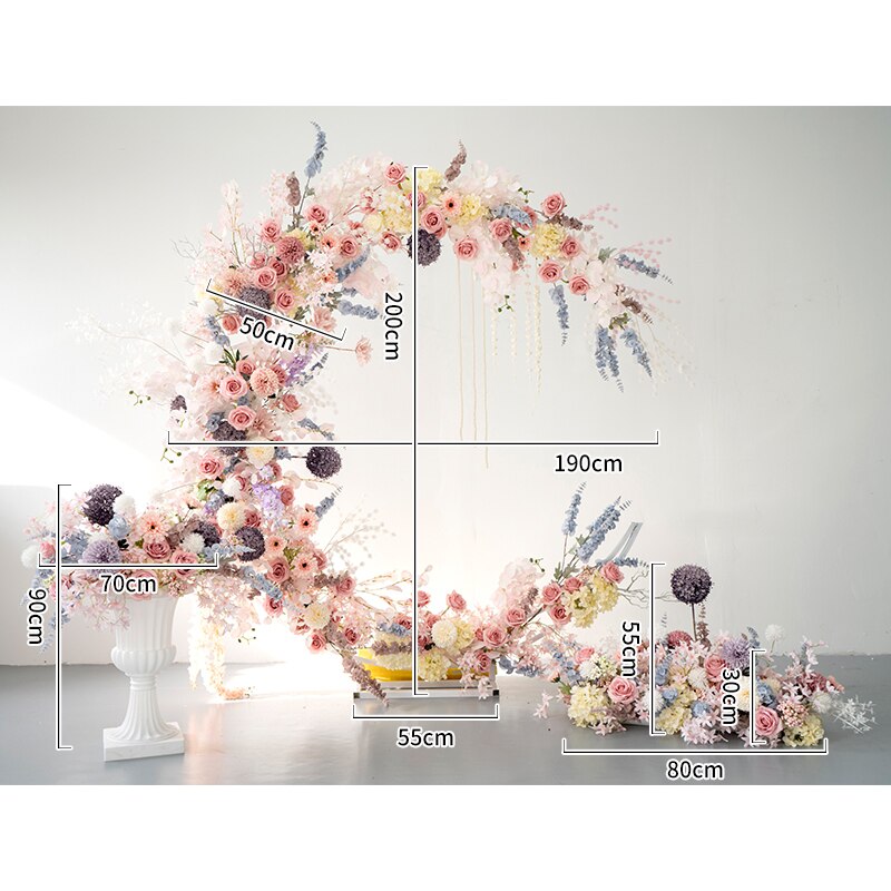 Wedding Backdrop Decor Moon Arch Shelf Floral Artificial Flower Row Arrangement Road Leading Flowers Ball Party Window Display #1113