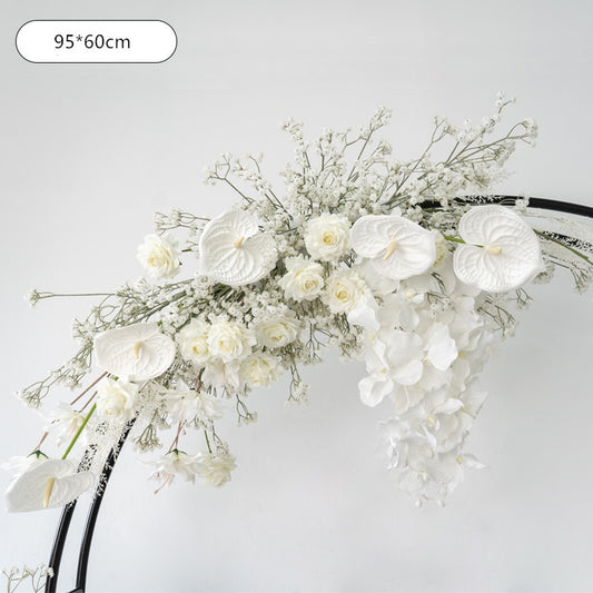 White Wedding Backdrop Decor Baby Breath Rose Palm Arch Hanging Floral Row Arrangement Floor Flower Ball Event Party Stage Props #1130