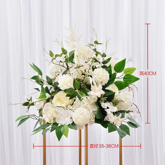 Artificial Flower White Rose Pompom Table Centerpiece Ball Decor Wedding Backdrop Silk Flower Ball Road Lead Floral Bouquet Wall #1037