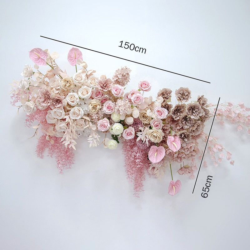 Pink Rose Peony Anthurium Hang Flower Row Wedding Backdrop Arch Decor Floor Floral Arrangement Party Event Photo Props #1088