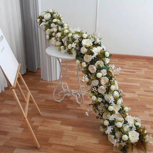 White Rose Hydrangea Large Flower Ball Artificial Green Plants Flower Row Runner Wedding Backdrop Decor Floral Wall Party Props #1129