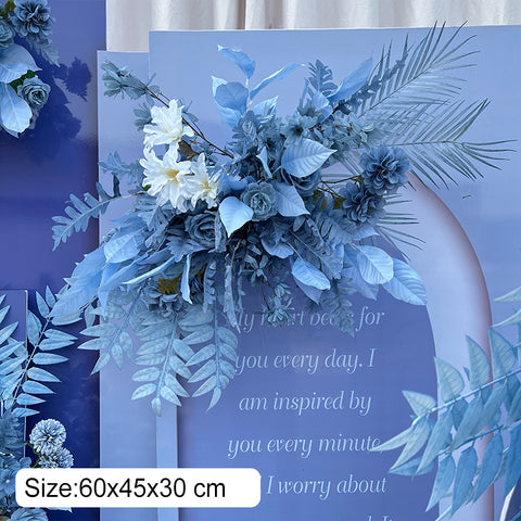 Blue Series Wedding Ground Flower Arrangement Background Hanging Flower Corner Flower T Platform Road Guide Flower Wedding Welcome Area Flower Art Stage Props #1044