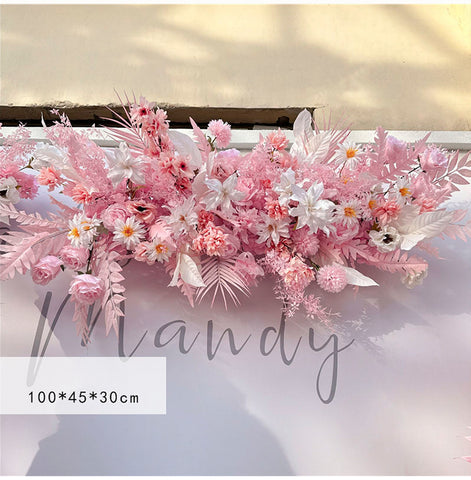 Custom-made Pink Wedding Simulation Flower Wedding Flower Arrangement Background Flower Arrangement Props Corner Flower Wrought Iron Road Flower Arrangement #1056