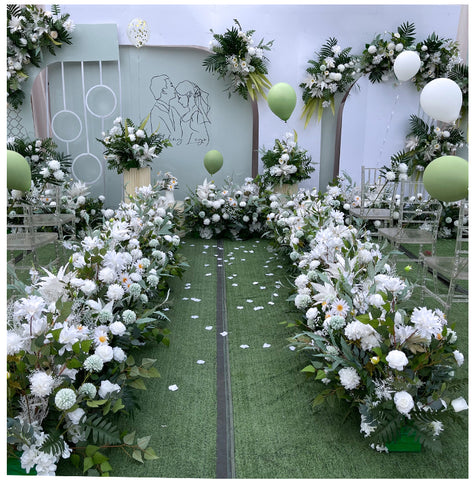 Customized New Wedding Forest Line Flowers Imitation Silk Flowers Green Plant Decoration Eucalyptus Flower Row Catwalk Lead Wedding Floral Arrangement #1059