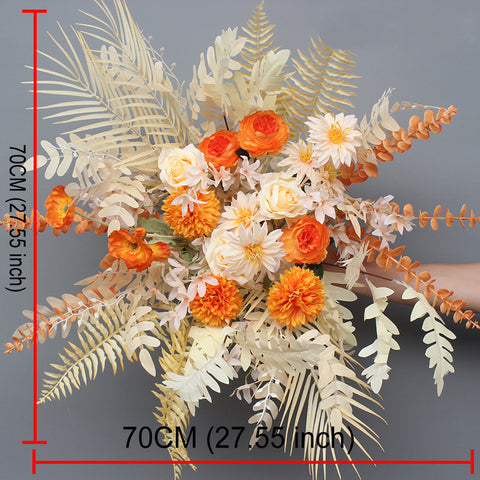 Red Wedding Backdrop Decor Rose Flower Row Artificial Oncidium Eucalyptus Road Lead Floor Floral Party Arch Decor Corner Flower #1134