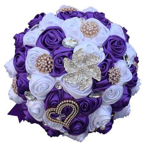 21cm Handmade Artificial Flower Sparkling Rhinestone Bridal Wedding Bouquet Round Wedding Bridesmaid Bouquets W2033