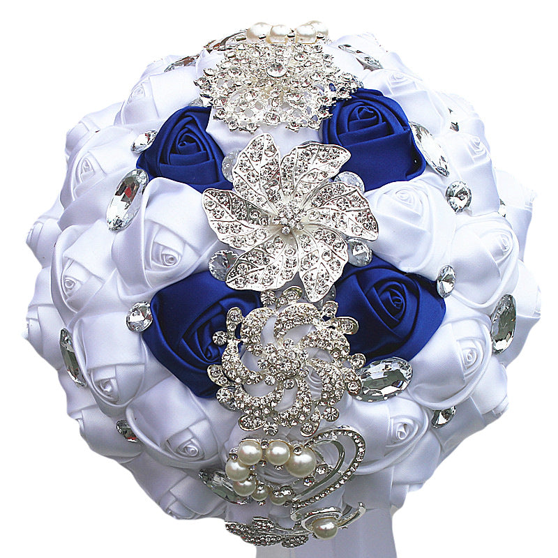 18cm 31 Colors Handmade Wedding Bridal Bouquet Rose Artificial Flowers Holding Toss Round Wedding Bouquets Sparkling Rhinestone Brooch Crystals Pearl W2031