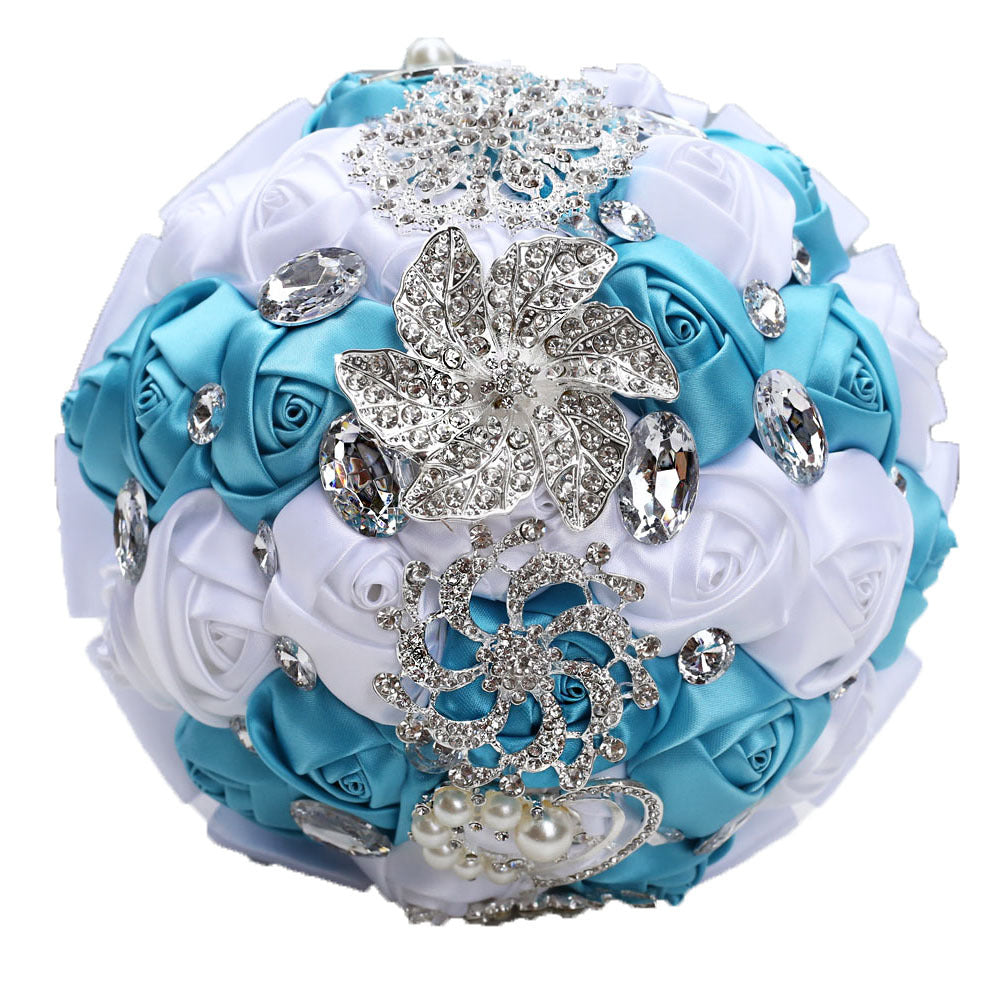 18cm 31 Colors Handmade Wedding Bridal Bouquet Rose Artificial Flowers Holding Toss Round Wedding Bouquets Sparkling Rhinestone Brooch Crystals Pearl W2031