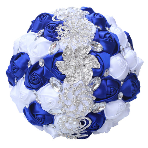 21cm Wedding Bouquet Artifical Rose Satin Jeweled Throw Bouquet Bridesmaid Holding Flowers Wedding Silk Flower W2027