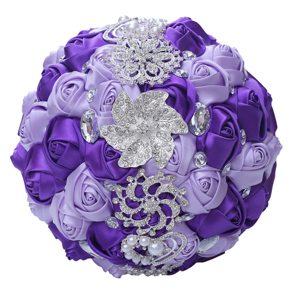 21cm Wedding Bouquet Artifical Rose Satin Jeweled Throw Bouquet Bridesmaid Holding Flowers Wedding Silk Flower W2027