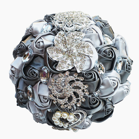 18cm 31 Colors Handmade Wedding Bridal Bouquet Rose Artificial Flowers Holding Toss Round Wedding Bouquets Sparkling Rhinestone Brooch Crystals Pearl W2031