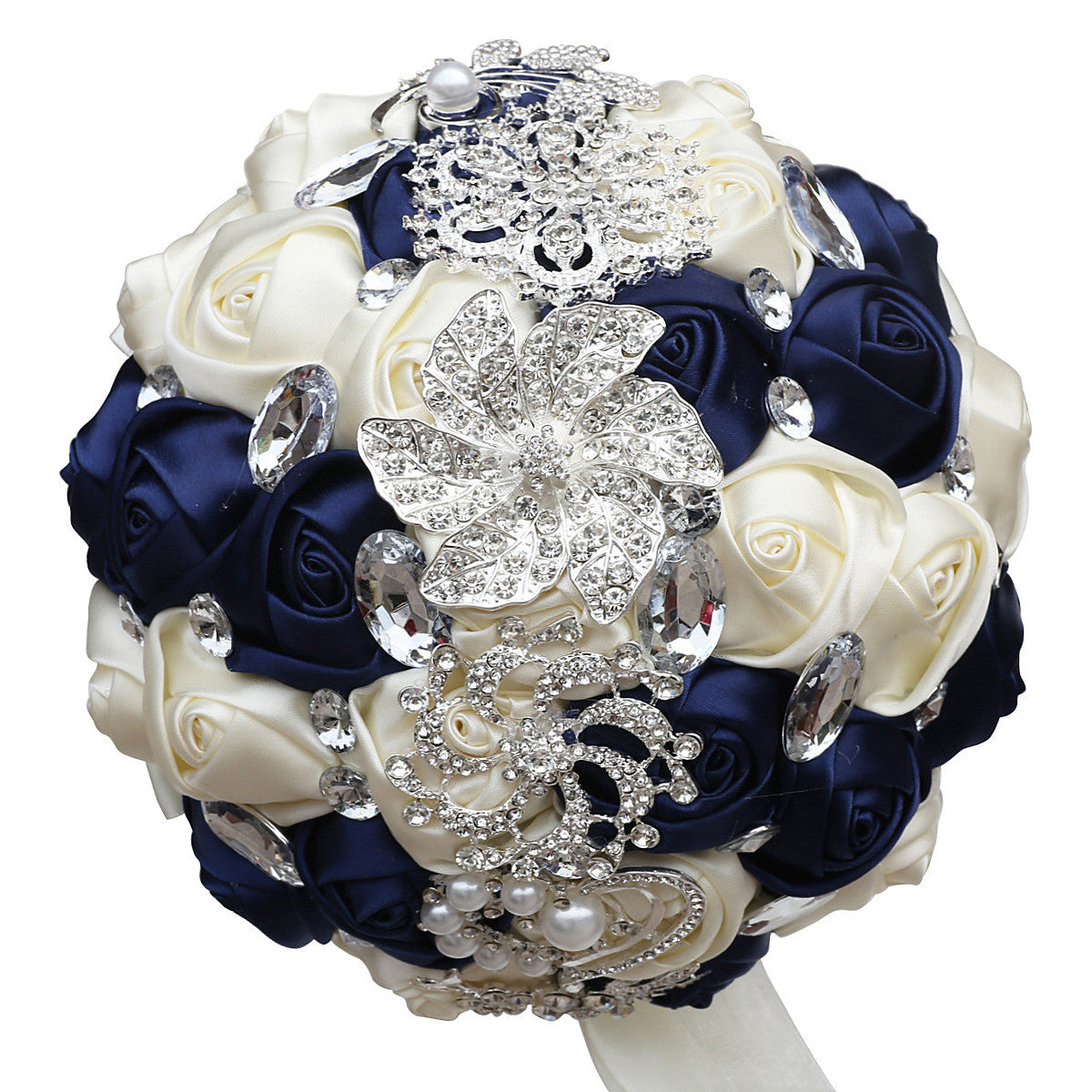 18cm 31 Colors Handmade Wedding Bridal Bouquet Rose Artificial Flowers Holding Toss Round Wedding Bouquets Sparkling Rhinestone Brooch Crystals Pearl W2031