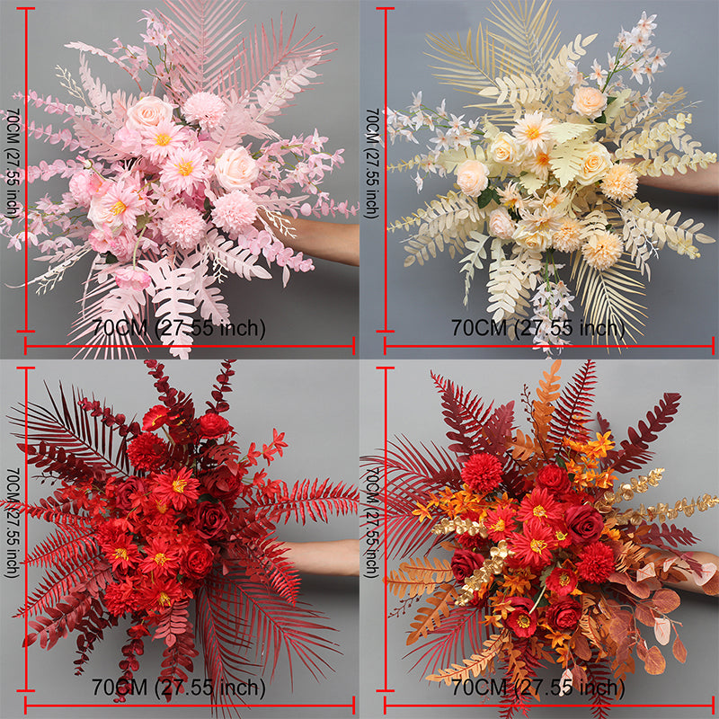 Red Wedding Backdrop Decor Rose Flower Row Artificial Oncidium Eucalyptus Road Lead Floor Floral Party Arch Decor Corner Flower #1134