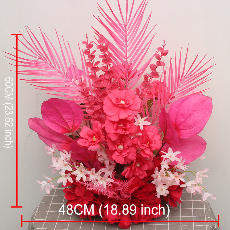 Red Wedding Backdrop Decor Rose Flower Row Artificial Oncidium Eucalyptus Road Lead Floor Floral Party Arch Decor Corner Flower #1134