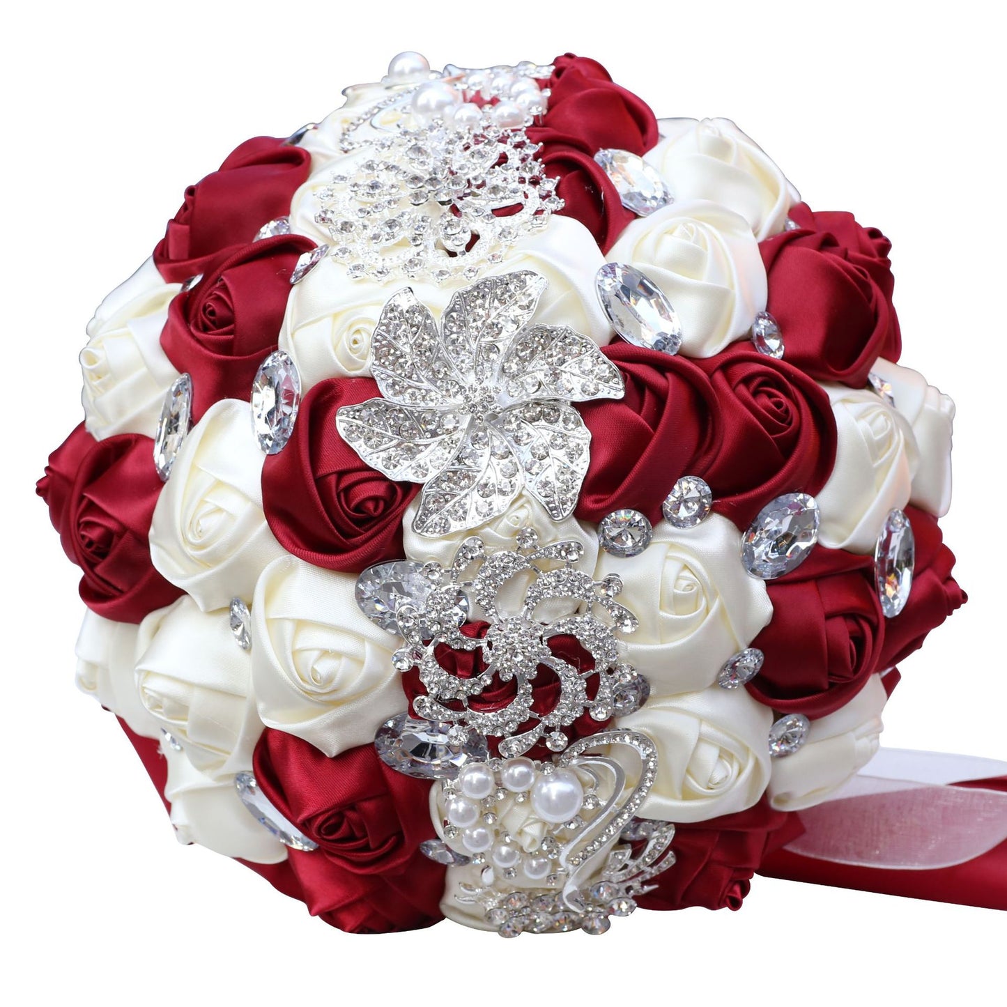 21cm Wedding Bouquet Artifical Rose Satin Jeweled Throw Bouquet Bridesmaid Holding Flowers Wedding Silk Flower W2027