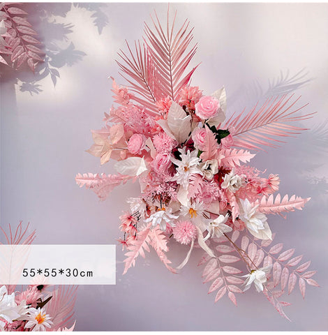 Custom-made Pink Wedding Simulation Flower Wedding Flower Arrangement Background Flower Arrangement Props Corner Flower Wrought Iron Road Flower Arrangement #1056