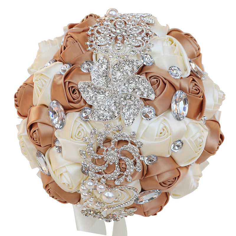 18cm 31 Colors Handmade Wedding Bridal Bouquet Rose Artificial Flowers Holding Toss Round Wedding Bouquets Sparkling Rhinestone Brooch Crystals Pearl W2031