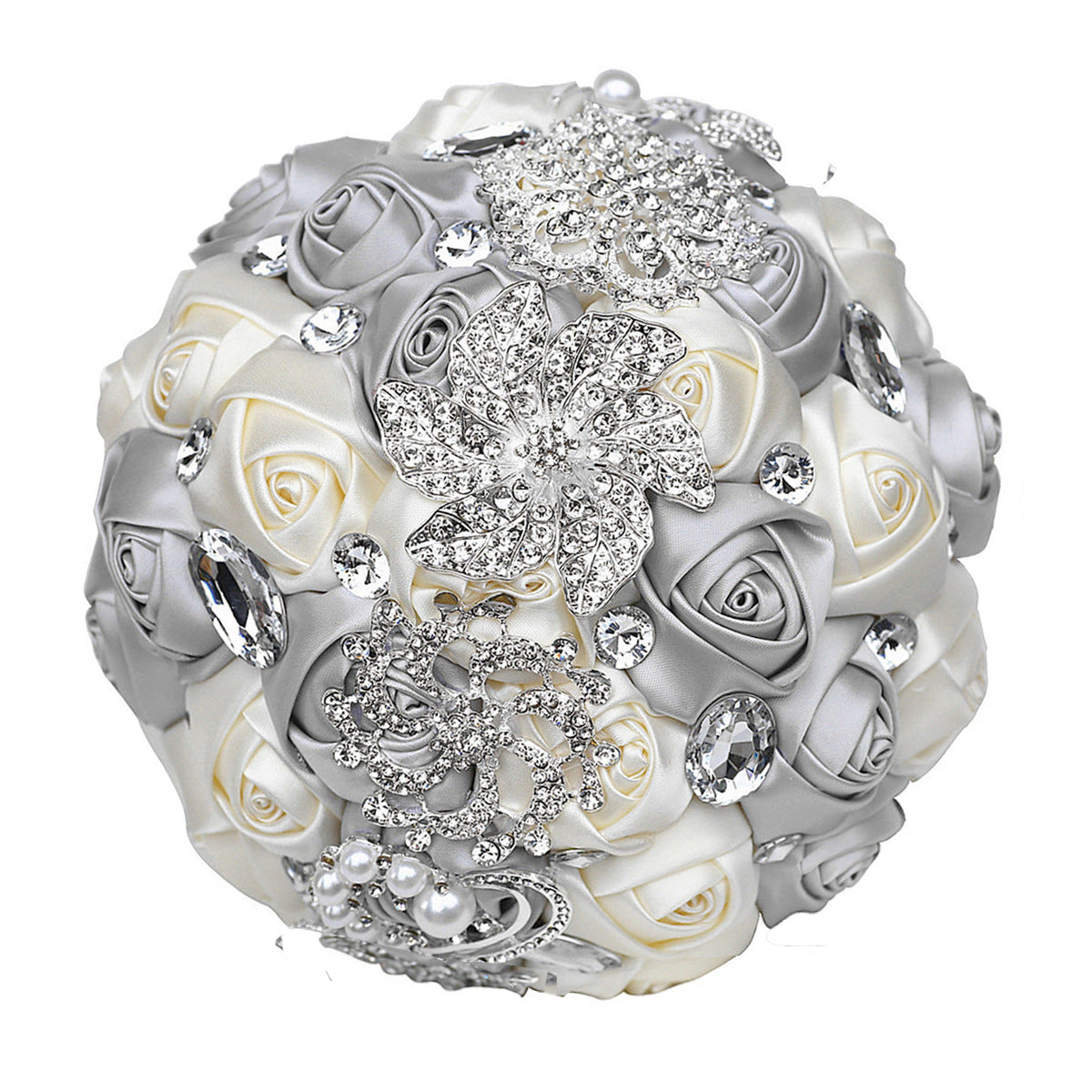 18cm 31 Colors Handmade Wedding Bridal Bouquet Rose Artificial Flowers Holding Toss Round Wedding Bouquets Sparkling Rhinestone Brooch Crystals Pearl W2031