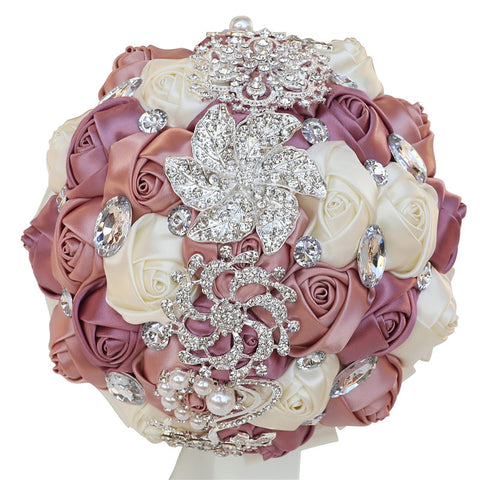 18cm 31 Colors Handmade Wedding Bridal Bouquet Rose Artificial Flowers Holding Toss Round Wedding Bouquets Sparkling Rhinestone Brooch Crystals Pearl W2031