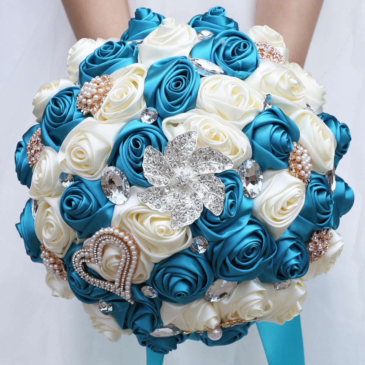 21cm Handmade Artificial Flower Sparkling Rhinestone Bridal Wedding Bouquet Round Wedding Bridesmaid Bouquets W2033