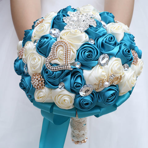 21cm Handmade Artificial Flower Sparkling Rhinestone Bridal Wedding Bouquet Round Wedding Bridesmaid Bouquets W2033