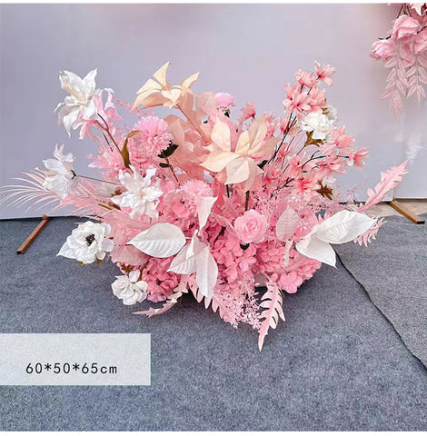 Custom-made Pink Wedding Simulation Flower Wedding Flower Arrangement Background Flower Arrangement Props Corner Flower Wrought Iron Road Flower Arrangement #1056