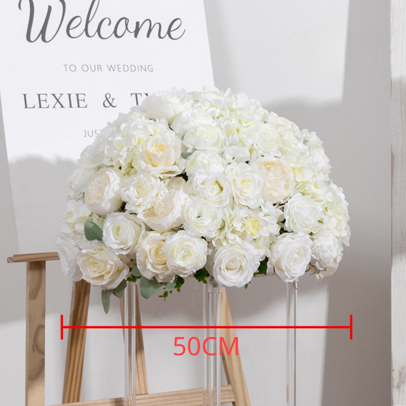 40/50/cm White Rose Hydrangea Artificial Flower Ball Wedding Table Floral Centerpieces Decor Road Leads Flowers Party Props #1015