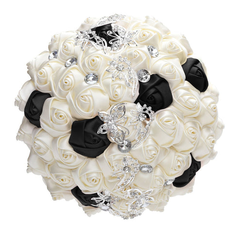 Handmade Luxury Wedding Bridal Bouquet Large Silk Rose Holding Toss Artificial Flowers Bouquets with Satin Ribbon Pearls Rhinestone for Bride Vintage Royal W2032