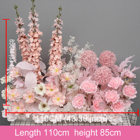 Red Wedding Backdrop Decor Rose Flower Row Artificial Oncidium Eucalyptus Road Lead Floor Floral Party Arch Decor Corner Flower #1134