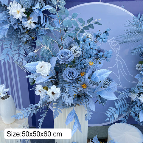 Blue Series Wedding Ground Flower Arrangement Background Hanging Flower Corner Flower T Platform Road Guide Flower Wedding Welcome Area Flower Art Stage Props #1044