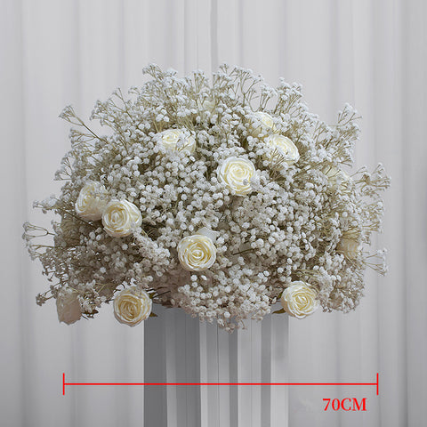 40/50/60/70/80cm White Baby Breath Rose Artificial Flower Ball Wedding Table Centerpiece Deco Gypsophila Floral Event Party Prop #1027