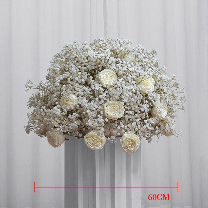 40/50/60/70/80cm White Baby Breath Rose Artificial Flower Ball Wedding Table Centerpiece Deco Gypsophila Floral Event Party Prop #1027