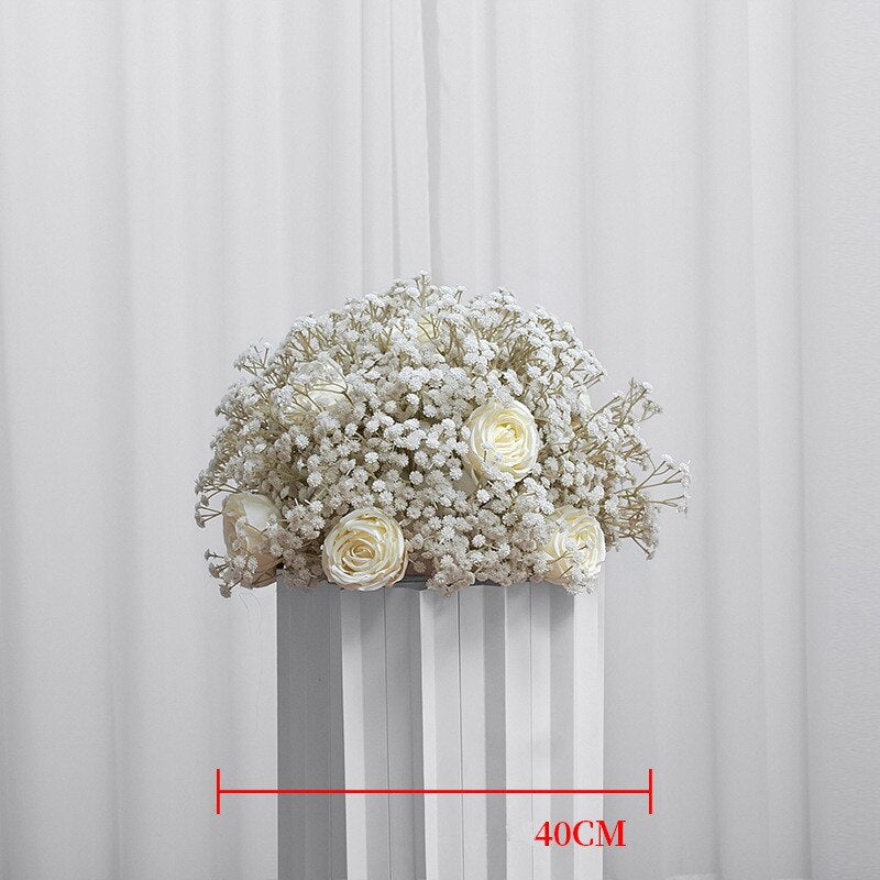 40/50/60/70/80cm White Baby Breath Rose Artificial Flower Ball Wedding Table Centerpiece Deco Gypsophila Floral Event Party Prop #1027