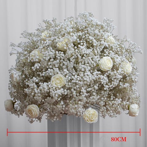 40/50/60/70/80cm White Baby Breath Rose Artificial Flower Ball Wedding Table Centerpiece Deco Gypsophila Floral Event Party Prop #1027