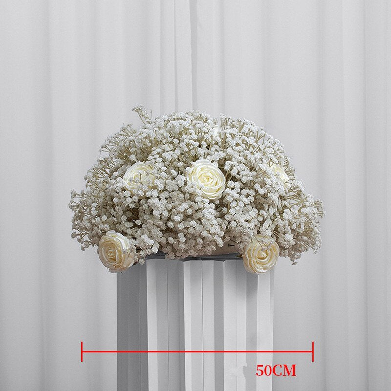 40/50/60/70/80cm White Baby Breath Rose Artificial Flower Ball Wedding Table Centerpiece Deco Gypsophila Floral Event Party Prop #1027