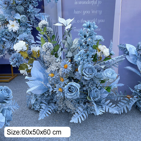 Blue Series Wedding Ground Flower Arrangement Background Hanging Flower Corner Flower T Platform Road Guide Flower Wedding Welcome Area Flower Art Stage Props #1044