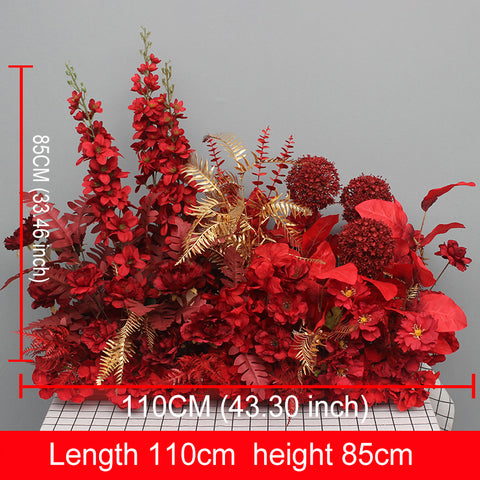 Red Wedding Backdrop Decor Rose Flower Row Artificial Oncidium Eucalyptus Road Lead Floor Floral Party Arch Decor Corner Flower #1134