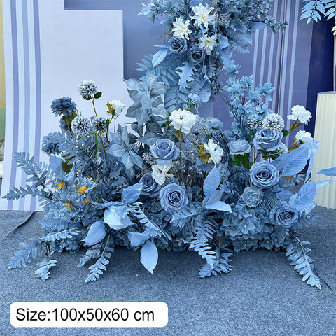 Blue Series Wedding Ground Flower Arrangement Background Hanging Flower Corner Flower T Platform Road Guide Flower Wedding Welcome Area Flower Art Stage Props #1044