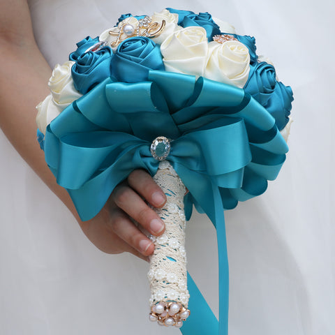 21cm Handmade Artificial Flower Sparkling Rhinestone Bridal Wedding Bouquet Round Wedding Bridesmaid Bouquets W2033