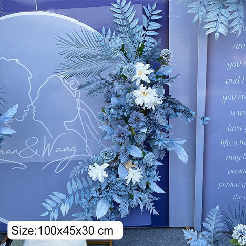 Blue Series Wedding Ground Flower Arrangement Background Hanging Flower Corner Flower T Platform Road Guide Flower Wedding Welcome Area Flower Art Stage Props #1044