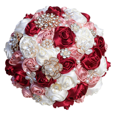 22cm Wedding Bouquet Bride Bridal Brooch Bouquets Bridesmaid Bouquet Diamond Pearl Ribbon Valentine's Day Confession Party W2038