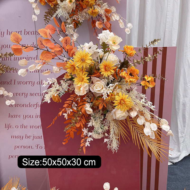 New wedding orange large row of flowers, champagne roses, artificial silk flower decoration, eucalyptus wedding road #1080